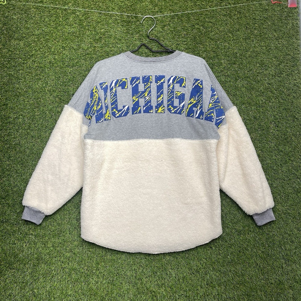 Spirit Jersey Michigan Wolverines Womens XS Sweater Sherpa Heather Gray